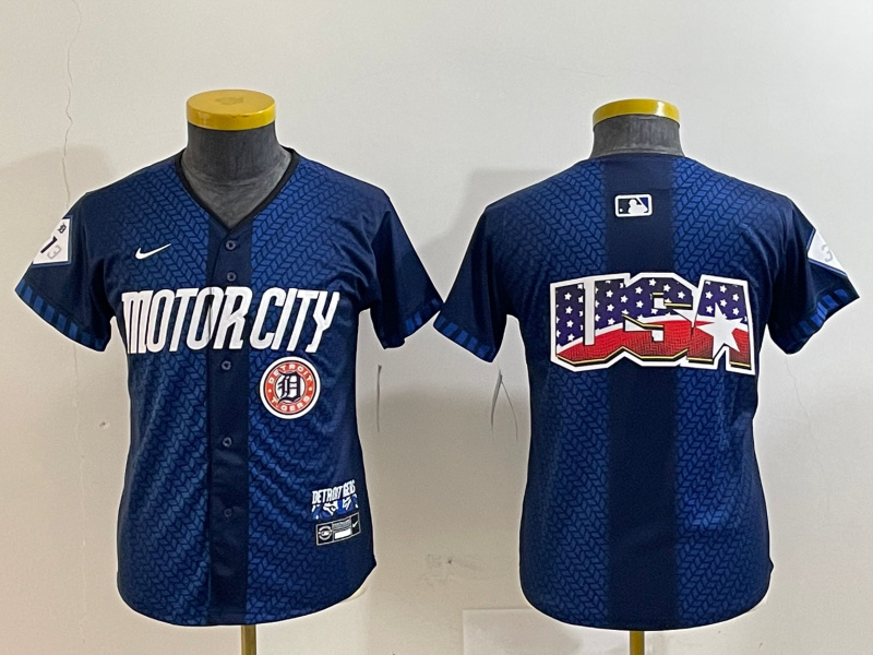 Youth Detroit Tigers Team Big Logo 2024 Navy City Connect Cool Base Limited Stitched jerseys 1