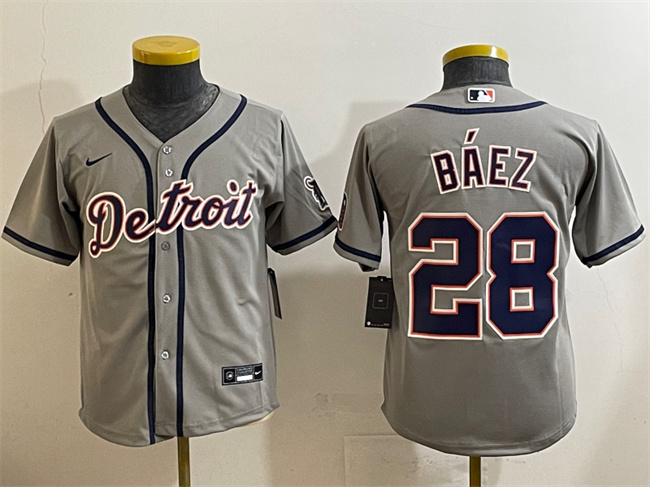 Youth Detroit Tigers #28 Javier Báez Grey Cool Base Stitched Baseball Jersey