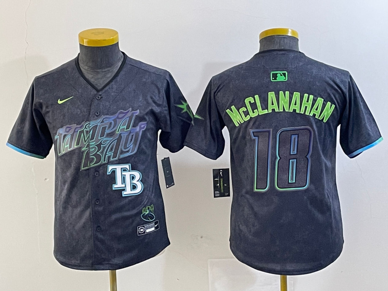 Youth Tampa Bay Rays #18 Shane McClanahan Charcoal 2024 City Connect Limited Stitched Baseball Jersey 6