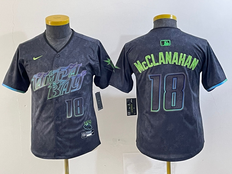 Youth Tampa Bay Rays #18 Shane McClanahan Charcoal 2024 City Connect Limited Stitched Baseball Jersey 5