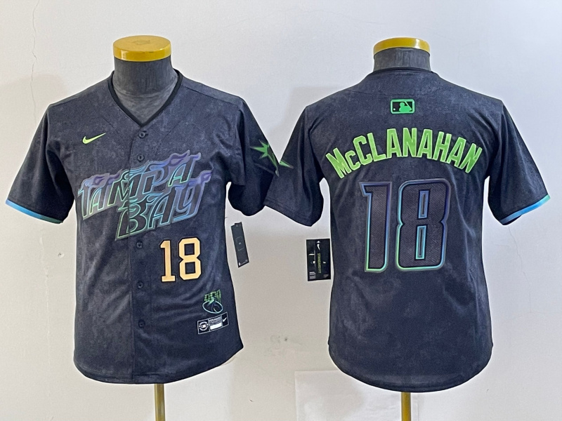 Youth Tampa Bay Rays #18 Shane McClanahan Charcoal 2024 City Connect Limited Stitched Baseball Jersey 1