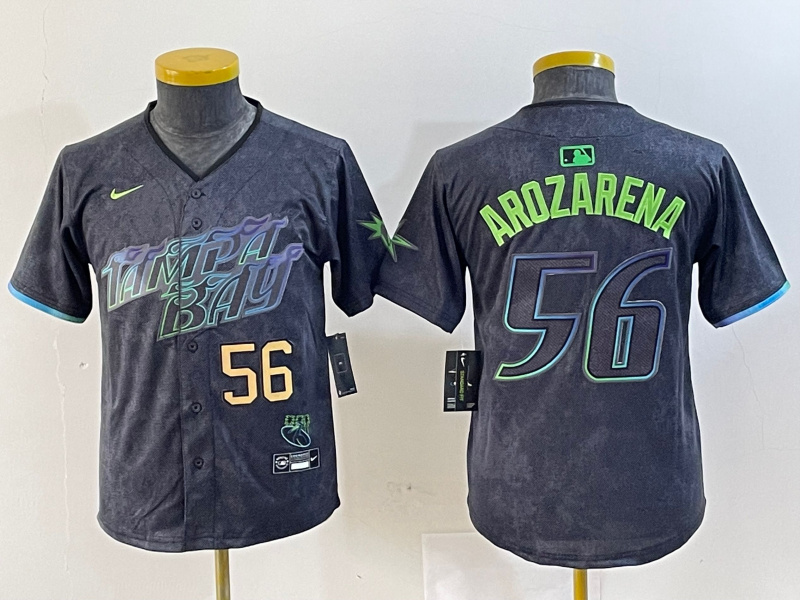 Youth Tampa Bay Rays #56 Randy Arozarena Charcoal 2024 City Connect Limited Stitched Baseball Jersey 7