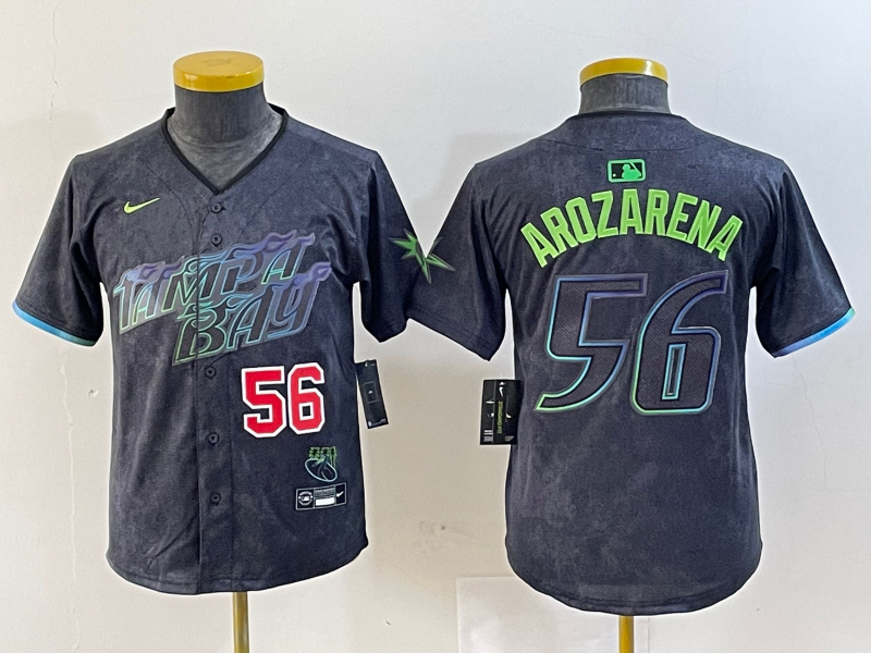Youth Tampa Bay Rays #56 Randy Arozarena Charcoal 2024 City Connect Limited Stitched Baseball Jersey 6
