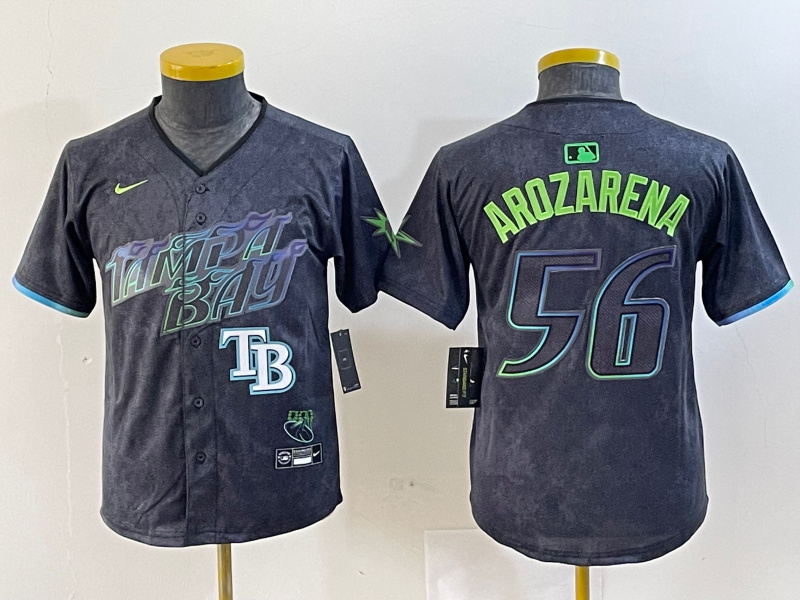 Youth Tampa Bay Rays #56 Randy Arozarena Charcoal 2024 City Connect Limited Stitched Baseball Jersey 2
