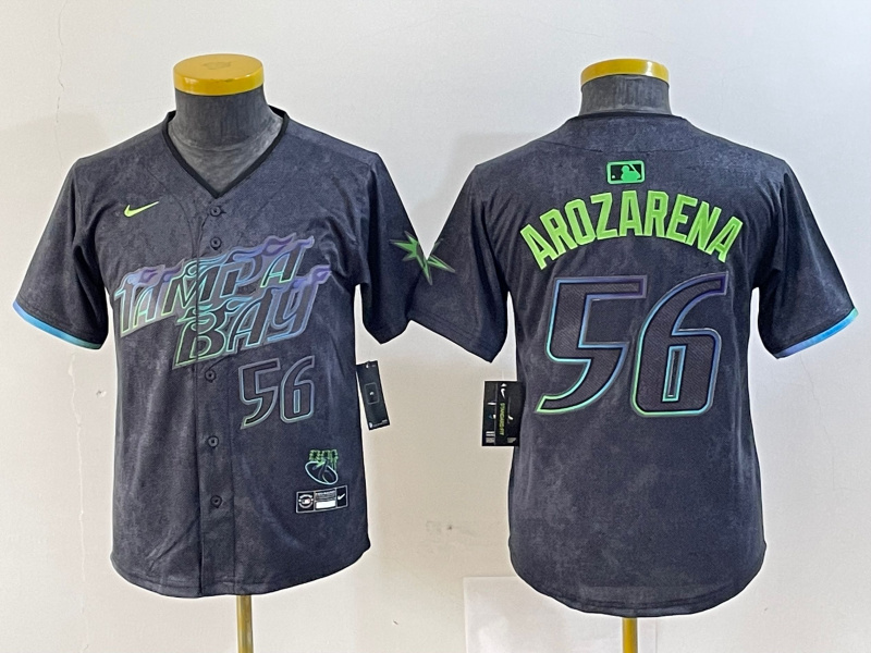 Youth Tampa Bay Rays #56 Randy Arozarena Charcoal 2024 City Connect Limited Stitched Baseball Jersey 1