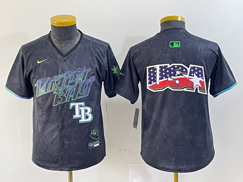 Youth Tampa Bay Rays Team Big Logo Charcoal 2024 City Connect Limited Stitched Baseball JerseyS 3