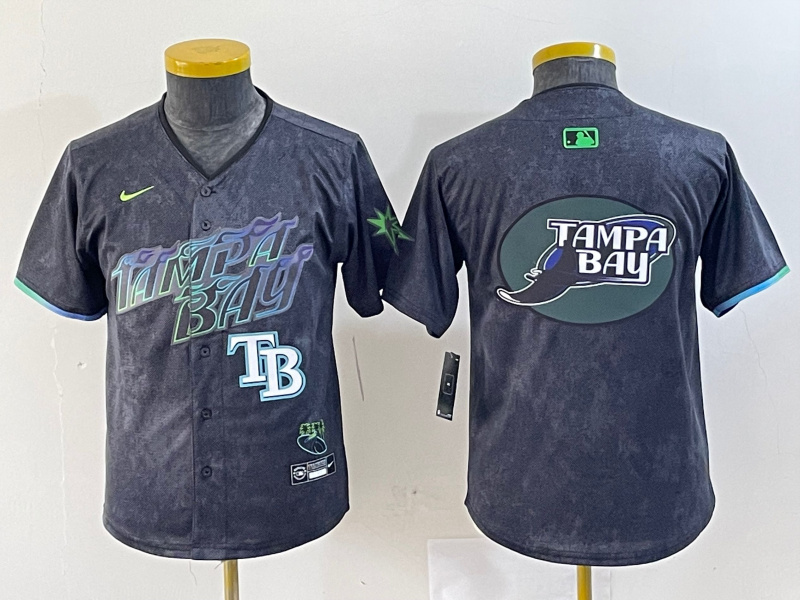 Youth Tampa Bay Rays Team Big Logo Charcoal 2024 City Connect Limited Stitched Baseball JerseyS 2
