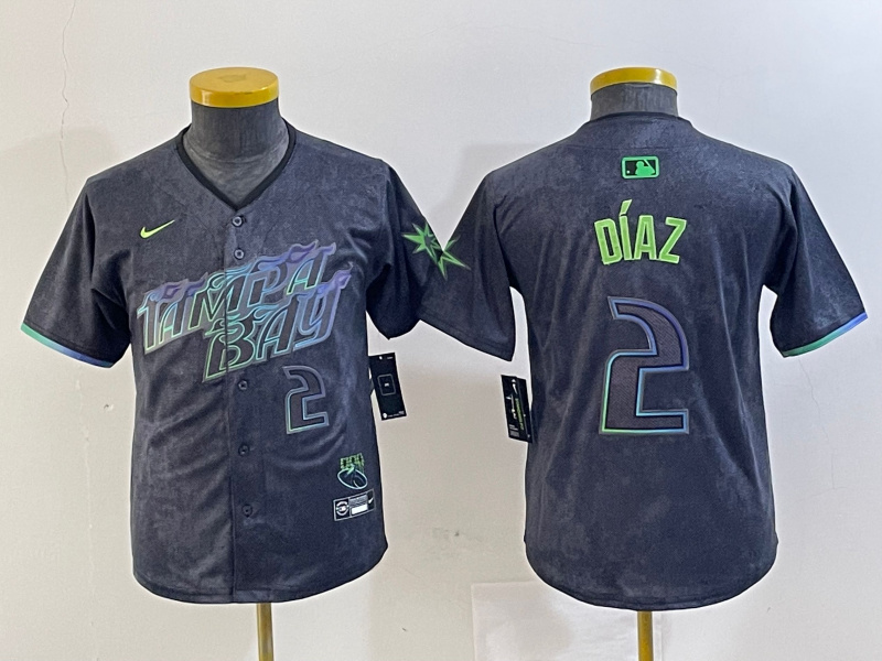 Youth Tampa Bay Rays #2 Yandy Díaz Charcoal 2024 City Connect Limited Stitched Baseball Jersey 5
