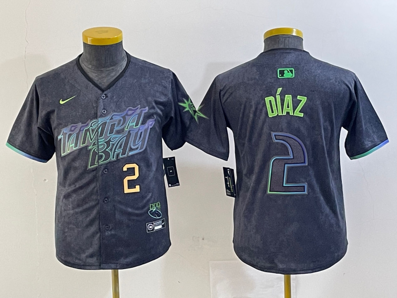 Youth Tampa Bay Rays #2 Yandy Díaz Charcoal 2024 City Connect Limited Stitched Baseball Jersey 1
