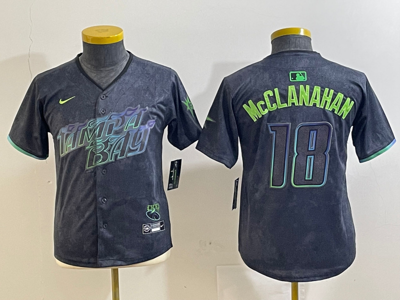 Youth Tampa Bay Rays #18 Shane McClanahan Charcoal 2024 City Connect Limited jerseys 4