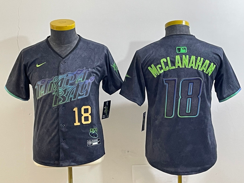 Youth Tampa Bay Rays #18 Shane McClanahan Charcoal 2024 City Connect Limited jerseys 3