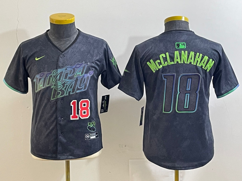Youth Tampa Bay Rays #18 Shane McClanahan Charcoal 2024 City Connect Limited jerseys 1