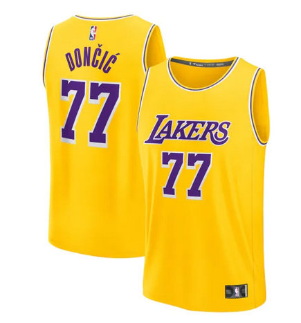 Men's Los Angeles Lakers #77 Luka Don?i? Yellow Icon Edition Stitched Basketball Jersey