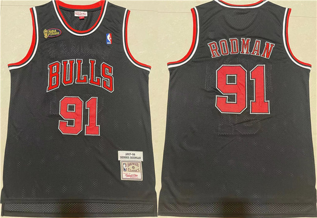 Men's Chicago Bulls #91 Dennis Rodman 1997-98 Black Throwback Stitched Jersey