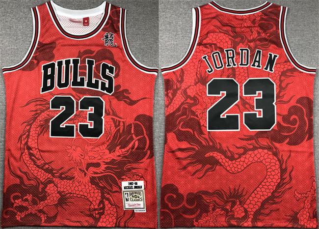 Men's Chicago Bulls #23 Michael Jordan Red 1997-98 Throwback Stitched Basketball Jersey 02