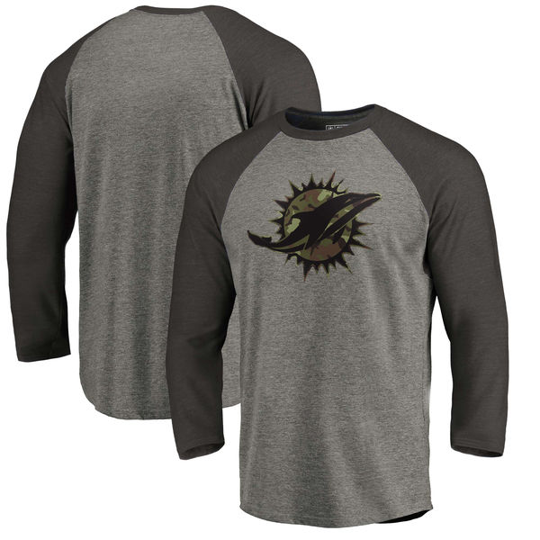 Miami Dolphins NFL Pro Line By Fanatics Branded Black Gray Tri Blend 34-Sleeve T-Shirt