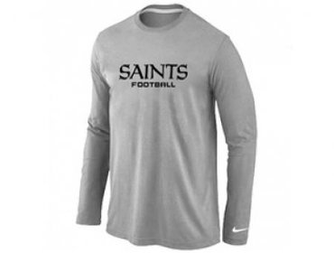 NEW New Orleans Sains Authentic font Long Sleeve T-Shirt Grey