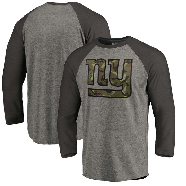 New York Giants NFL Pro Line By Fanatics Branded Black Gray Tri Blend 34-Sleeve T-Shirt