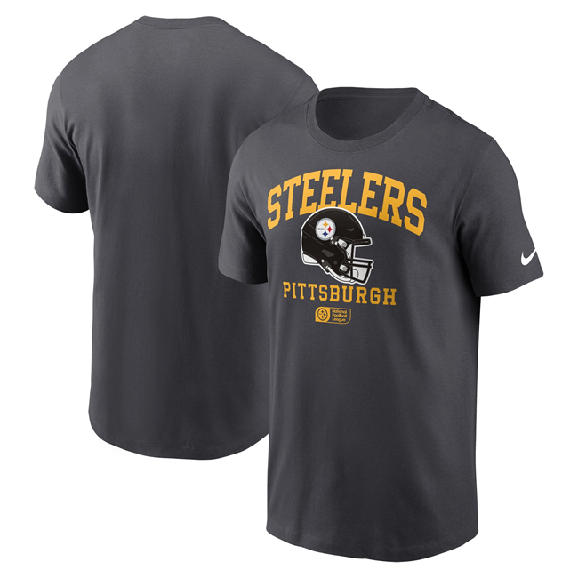 Men's Pittsburgh Steelers Anthracite Helmet Essential T-Shirt