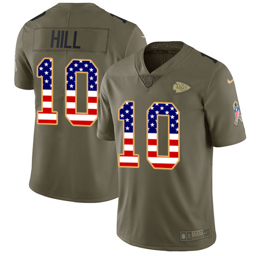 Nike Chiefs #10 Tyreek Hill Olive USA Flag Men's Stitched NFL Limited 2017 Salute To Service Jersey