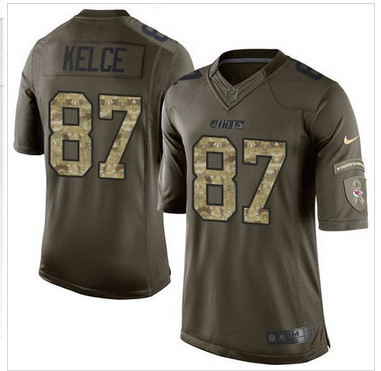 Nike Kansas City Chiefs #87 Travis Kelce Green Men's Stitched NFL Limited Salute to Service Jersey