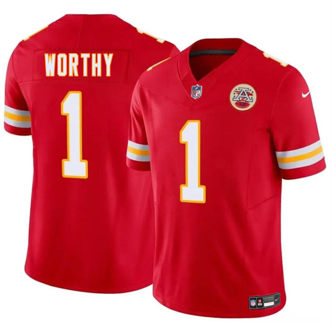 Men’s Kansas City Chiefs #1 Xavier Worthy Red 2024 Draft F.U.S.E. Vapor Untouchable Limited Stitched Football Jersey