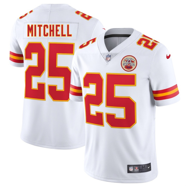 Men’s Kansas City Chiefs #25 Elijah Mitchell White 2025 Vapor Untouchable Limited Stitched Football Jersey