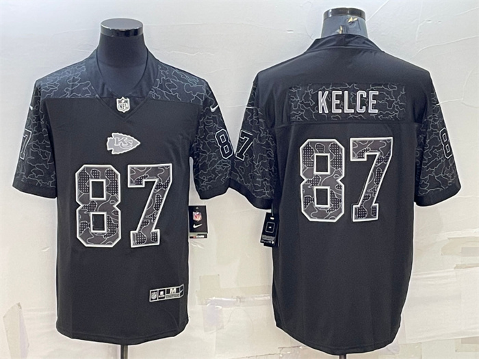 Men's Kansas City Chiefs #87 Travis Kelce Black Reflective Limited Stitched Football Jersey