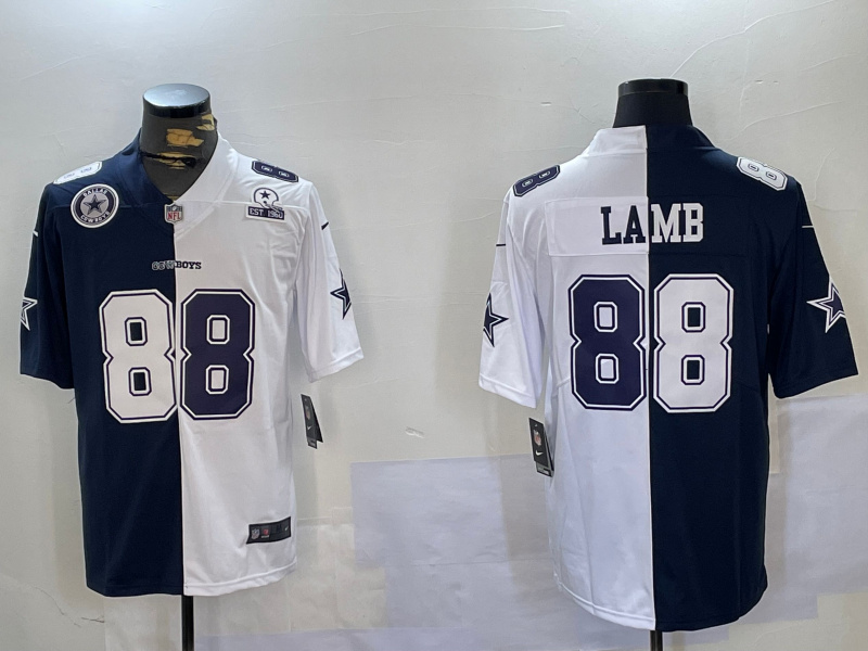 Men's Dallas Cowboys #88 CeeDee Lamb Navy And White Split Stitched Jersey 3