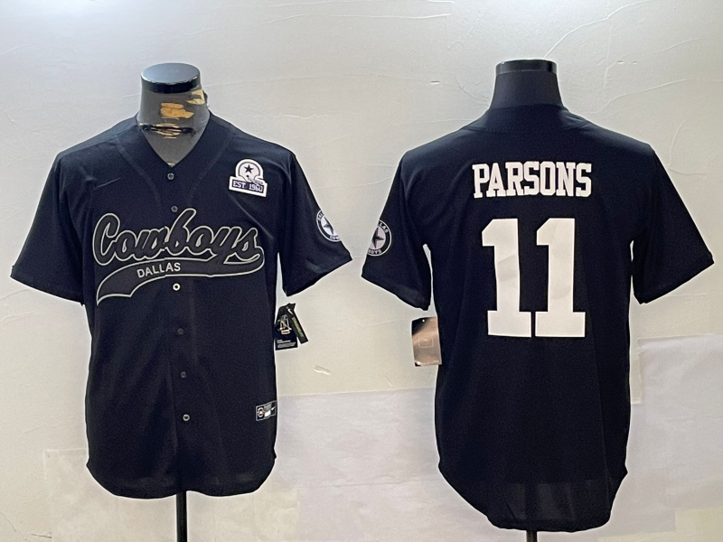 Men's Dallas Cowboys #11 Micah Parsons Black With Patch Cool Base Stitched Baseball Jersey 3