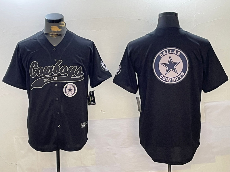 men's dallas cowboys team big logo black with patch cool base stitched baseball jersey 2_副本