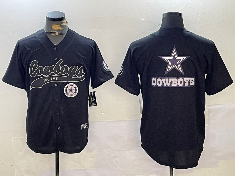 Men's Dallas Cowboys Team Big Logo Black With Patch Cool Base Stitched Baseball Jersey 11