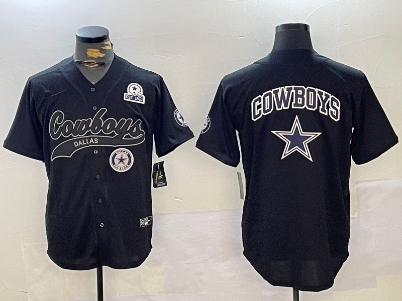 Men's Dallas Cowboys Team Big Logo Black With Patch Cool Base Stitched Baseball Jersey 9