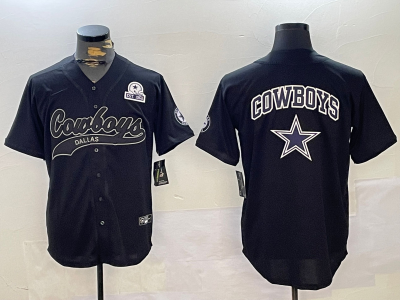 Men's Dallas Cowboys Team Big Logo Black With Patch Cool Base Stitched Baseball Jersey 8