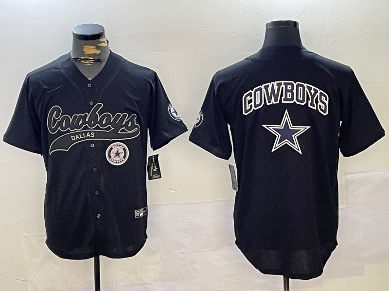 Men's Dallas Cowboys Team Big Logo Black With Patch Cool Base Stitched Baseball Jersey 7