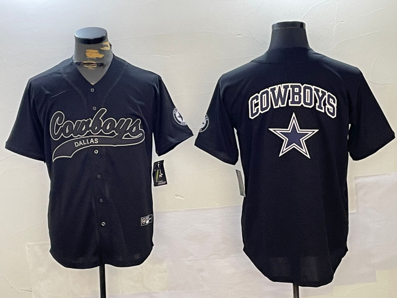 Men's Dallas Cowboys Team Big Logo Black With Patch Cool Base Stitched Baseball Jersey 6