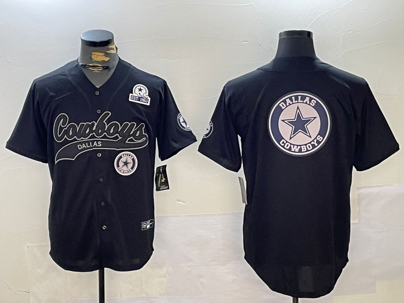 Men's Dallas Cowboys Team Big Logo Black With Patch Cool Base Stitched Baseball Jersey 5