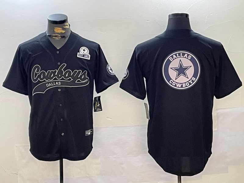 Men's Dallas Cowboys Team Big Logo Black With Patch Cool Base Stitched Baseball Jersey 3
