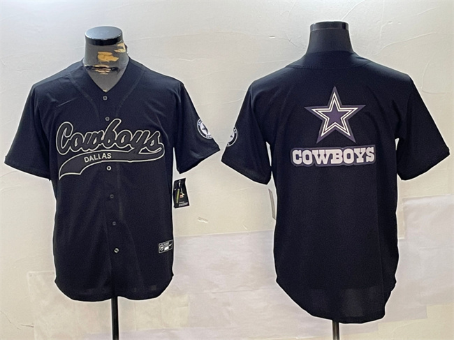Men's Dallas Cowboys Team Big Logo Black With Patch Cool Base Stitched Baseball Jersey 2