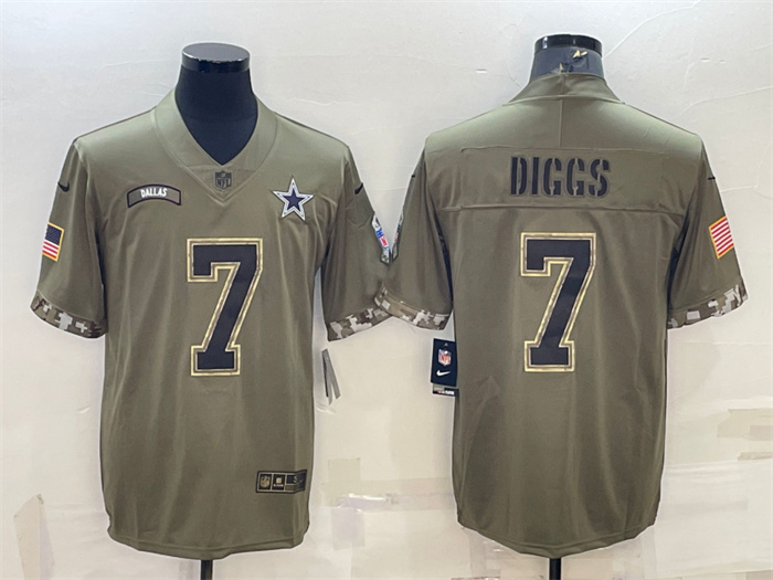 Men's Dallas Cowboys #7 Trevon Diggs Olive 2022 Salute To Service Limited Stitched Jersey