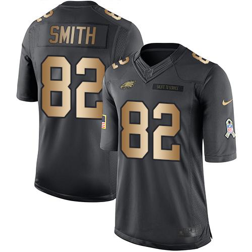 Nike Eagles #82 Torrey Smith Black Men's Stitched NFL Limited Gold Salute To Service Jersey