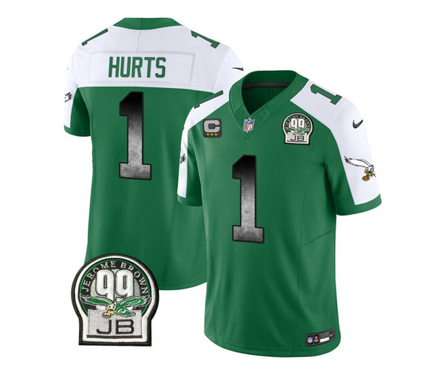 Men's Philadelphia Eagles #1 Jalen Hurts Green White 2023 F.U.S.E. With 3-Star C Patch Throwback Vapor Untouchable Limited Stitched Football Jersey