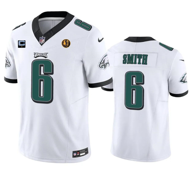 Men's Philadelphia Eagles #6 DeVonta Smith White 2023 F.U.S.E. With 1-Star C Patch And John Madden Patch Vapor Limited Stitched Football Jersey
