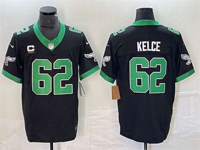 Men's Philadelphia Eagles #62 Jason Kelce Black 2023 F.U.S.E. With 4-Star C Patch And John Vapor Limited Stitched Football Jersey