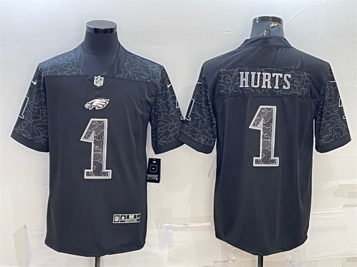Men's Philadelphia Eagles #1 Jalen Hurts Black Reflective Limited Stitched Jersey