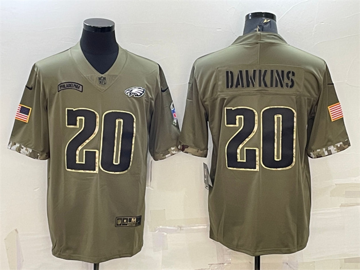 Men's Philadelphia Eagles #20 Brian Dawkins Olive 2022 Salute To Service Limited Stitched Jersey