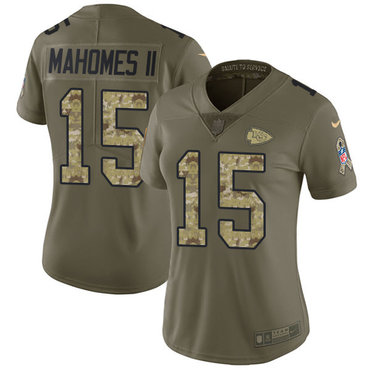 Nike Chiefs #15 Patrick Mahomes II OliveCamo Women's Stitched NFL Limited 2017 Salute to Service Jersey