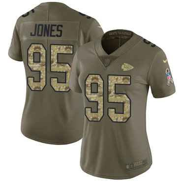 Nike Chiefs #95 Chris Jones Olive Camo Women's Stitched NFL Limited 2017 Salute to Service Jersey
