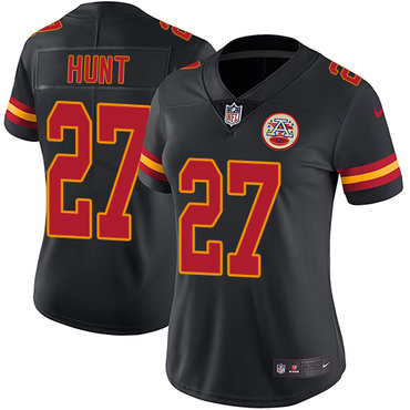 Nike Chiefs #27 Kareem Hunt Black Women's Stitched NFL Limited Rush Jersey