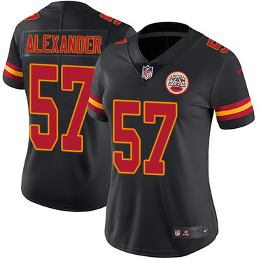 Nike Chiefs #57 D.J. Alexander Black Women's Stitched NFL Limited Rush Jersey